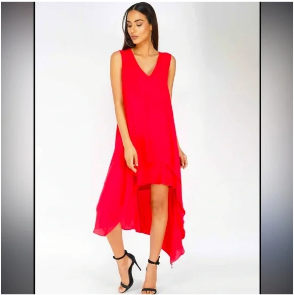 BCBGMaxAzria ✨️ Elegant Red Berry Kaira Sleeveless Women's Dress Size L